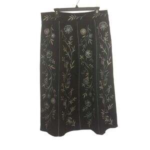 Dress Barn Womens Size 14W Midi Skirt Boho Embroidered Floral Lined Faux Suede